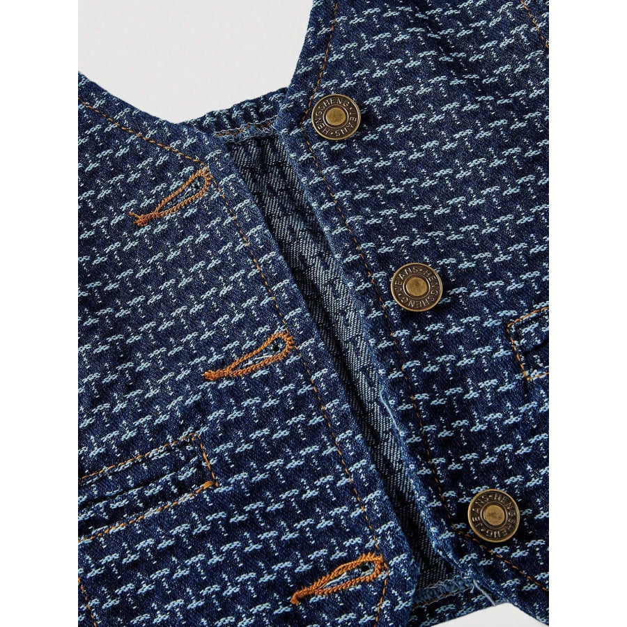 Halter Neck Denim Vest and Wide-Leg Jeans Set Apparel and Accessories