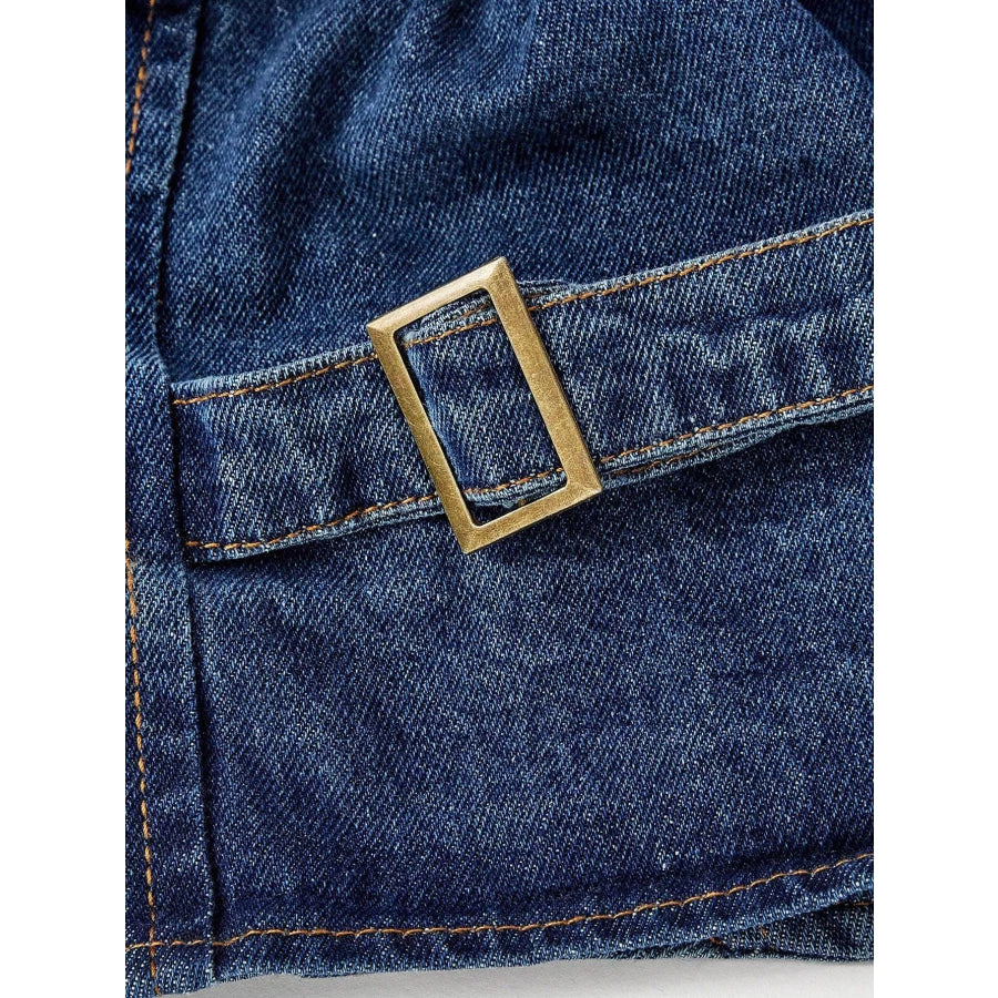 Halter Neck Denim Vest and Wide-Leg Jeans Set Apparel and Accessories