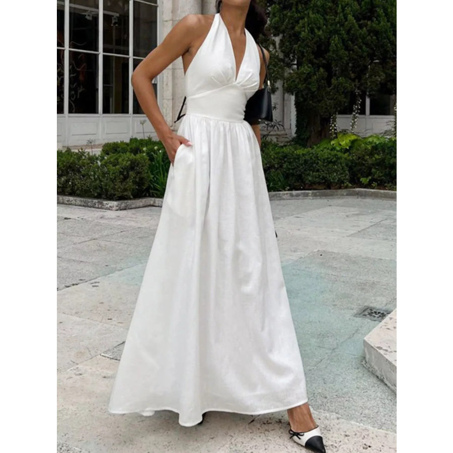 Halter Neck Flowy Maxi Dress Apparel and Accessories