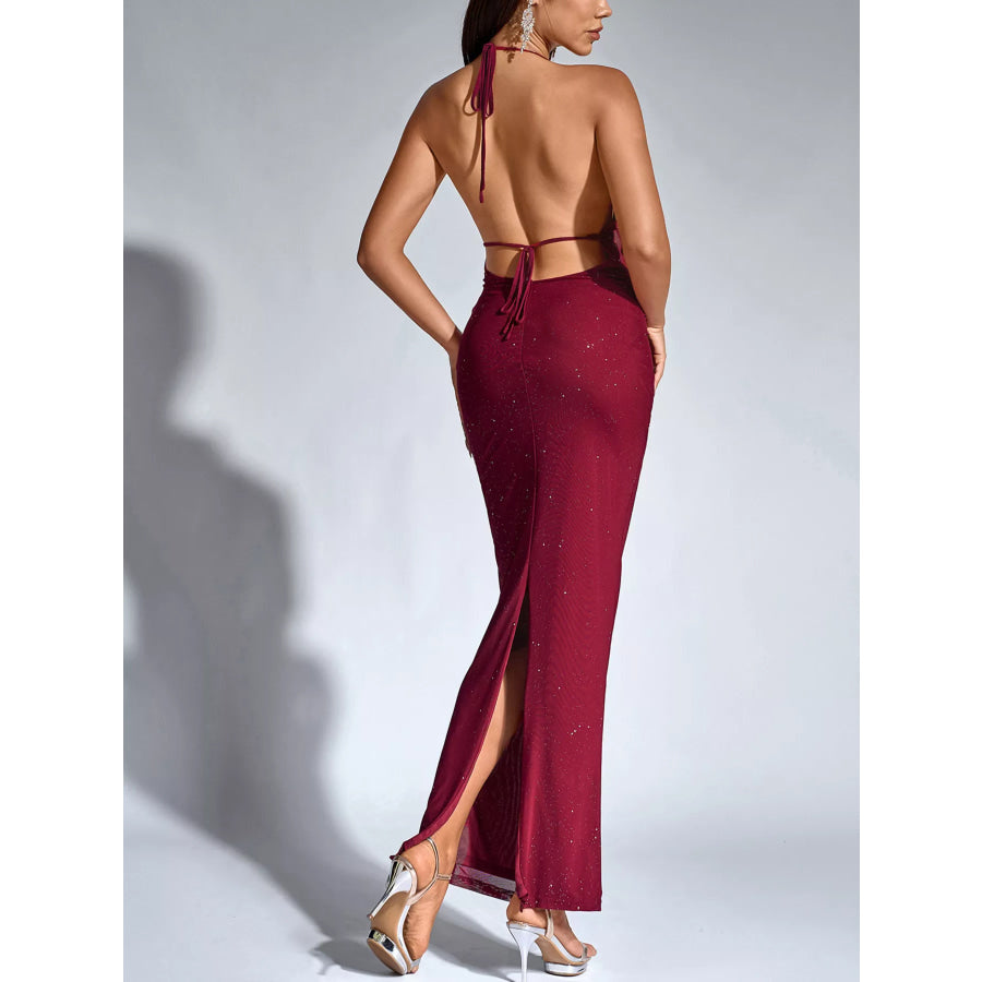 Halter Neck Glitter Bodycon Maxi Dress Apparel and Accessories