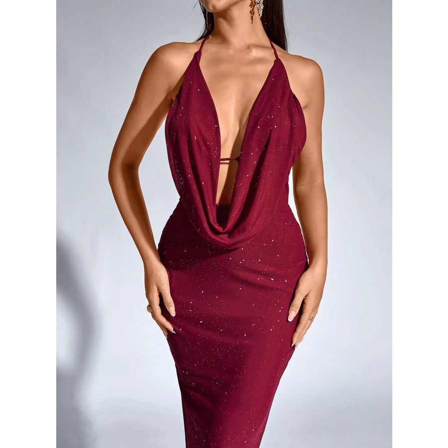 Halter Neck Glitter Bodycon Maxi Dress Apparel and Accessories
