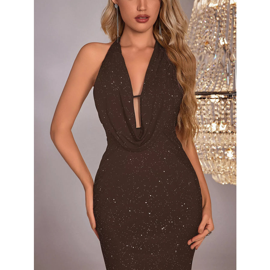 Halter Neck Glitter Bodycon Maxi Dress Apparel and Accessories