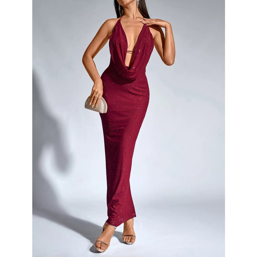 Halter Neck Glitter Bodycon Maxi Dress Apparel and Accessories
