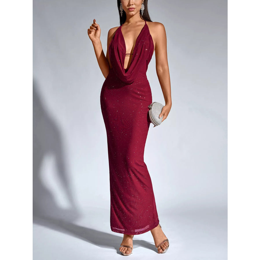 Halter Neck Glitter Bodycon Maxi Dress Apparel and Accessories