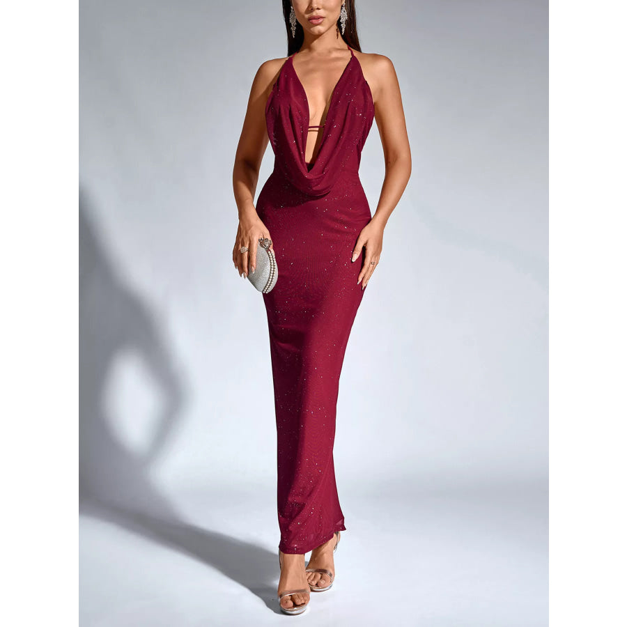 Halter Neck Glitter Bodycon Maxi Dress Apparel and Accessories