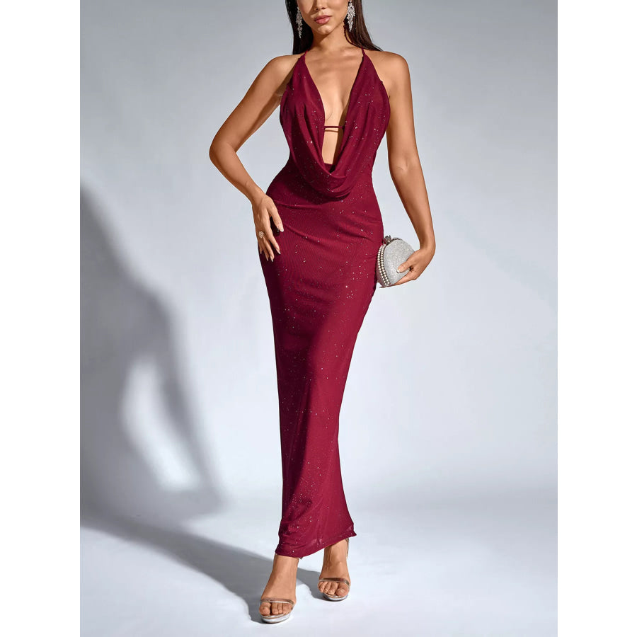 Halter Neck Glitter Bodycon Maxi Dress Apparel and Accessories