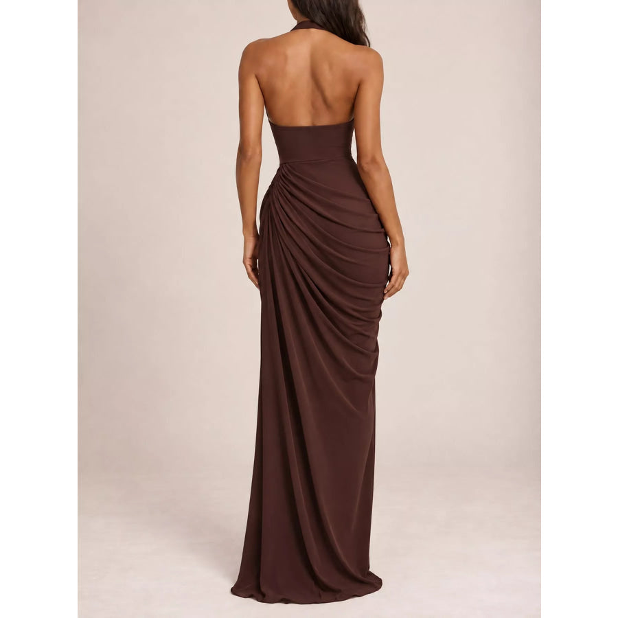 Halter Neck High-Slit Maxi Evening Dress Apparel and Accessories