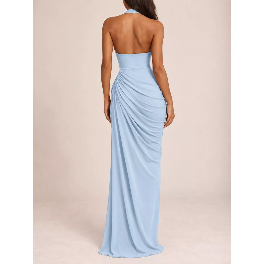 Halter Neck High-Slit Maxi Evening Dress Apparel and Accessories