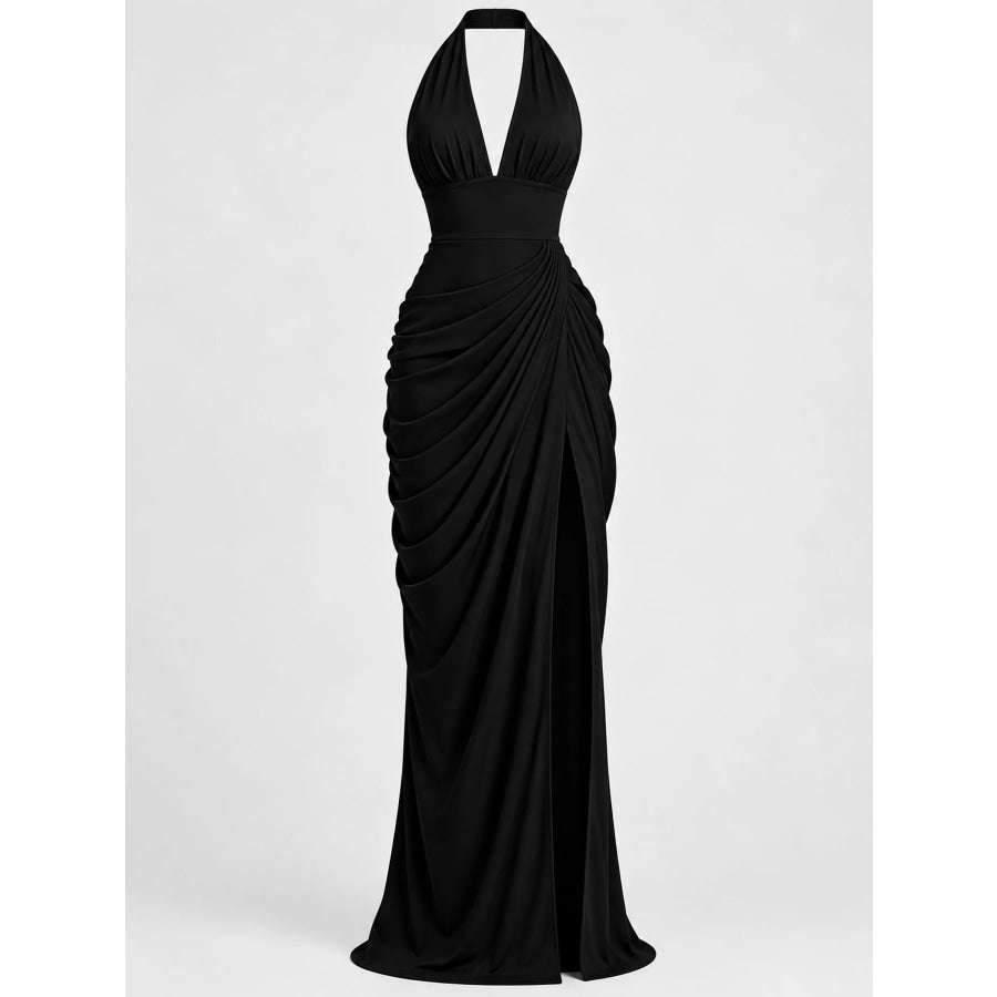 Halter Neck High-Slit Maxi Evening Dress Apparel and Accessories