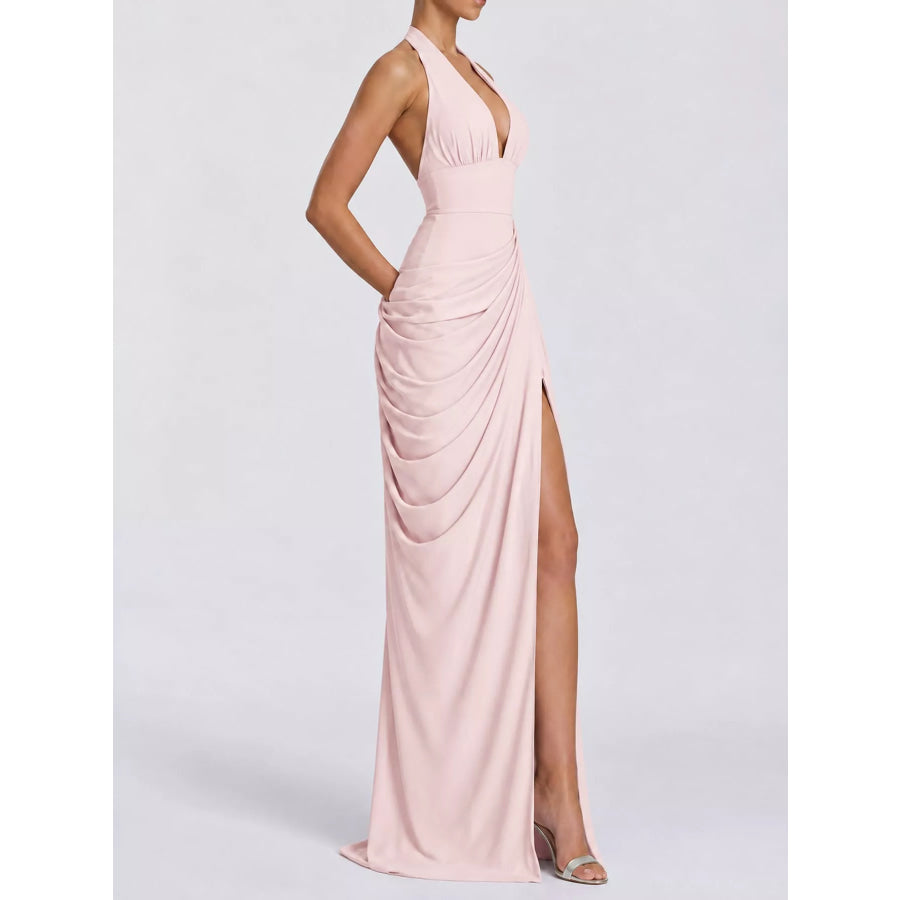 Halter Neck High-Slit Maxi Evening Dress Apparel and Accessories