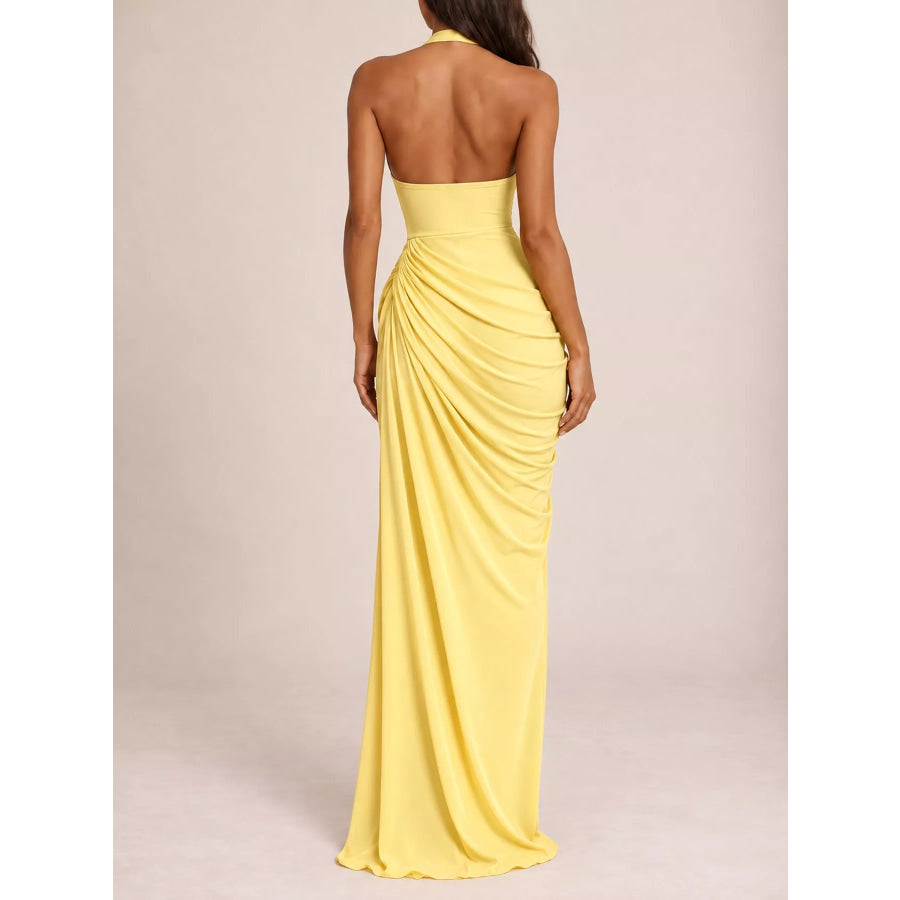 Halter Neck High-Slit Maxi Evening Dress Apparel and Accessories