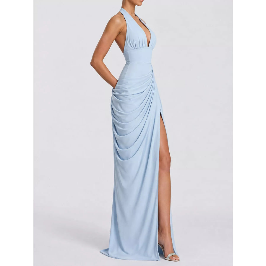 Halter Neck High-Slit Maxi Evening Dress Apparel and Accessories