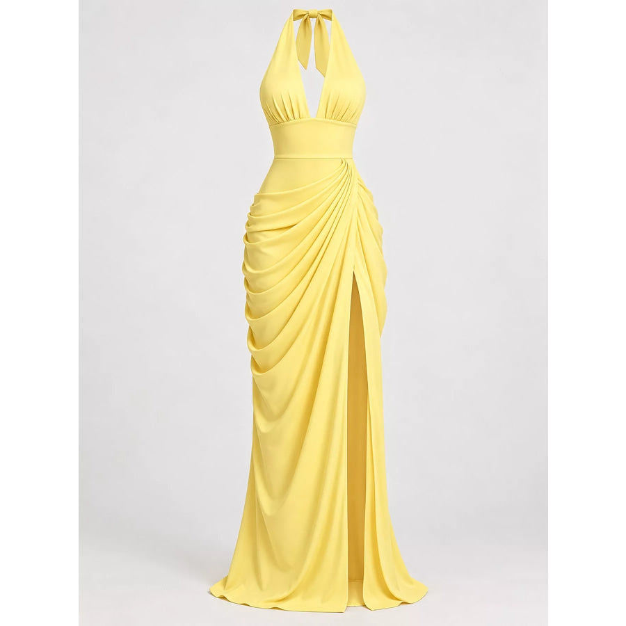 Halter Neck High-Slit Maxi Evening Dress Apparel and Accessories
