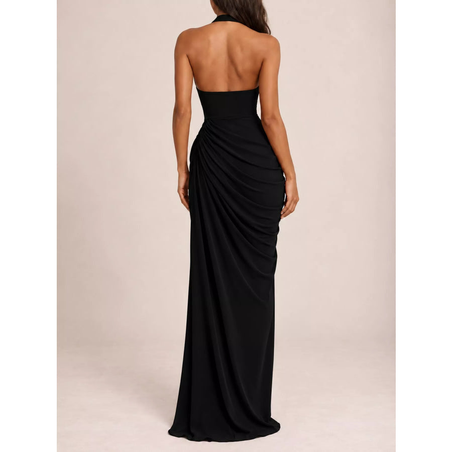 Halter Neck High-Slit Maxi Evening Dress Apparel and Accessories