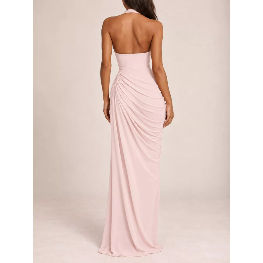 Halter Neck High-Slit Maxi Evening Dress Apparel and Accessories