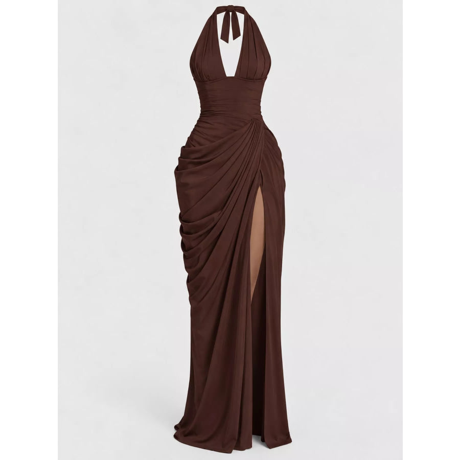 Halter Neck High-Slit Maxi Evening Dress Apparel and Accessories