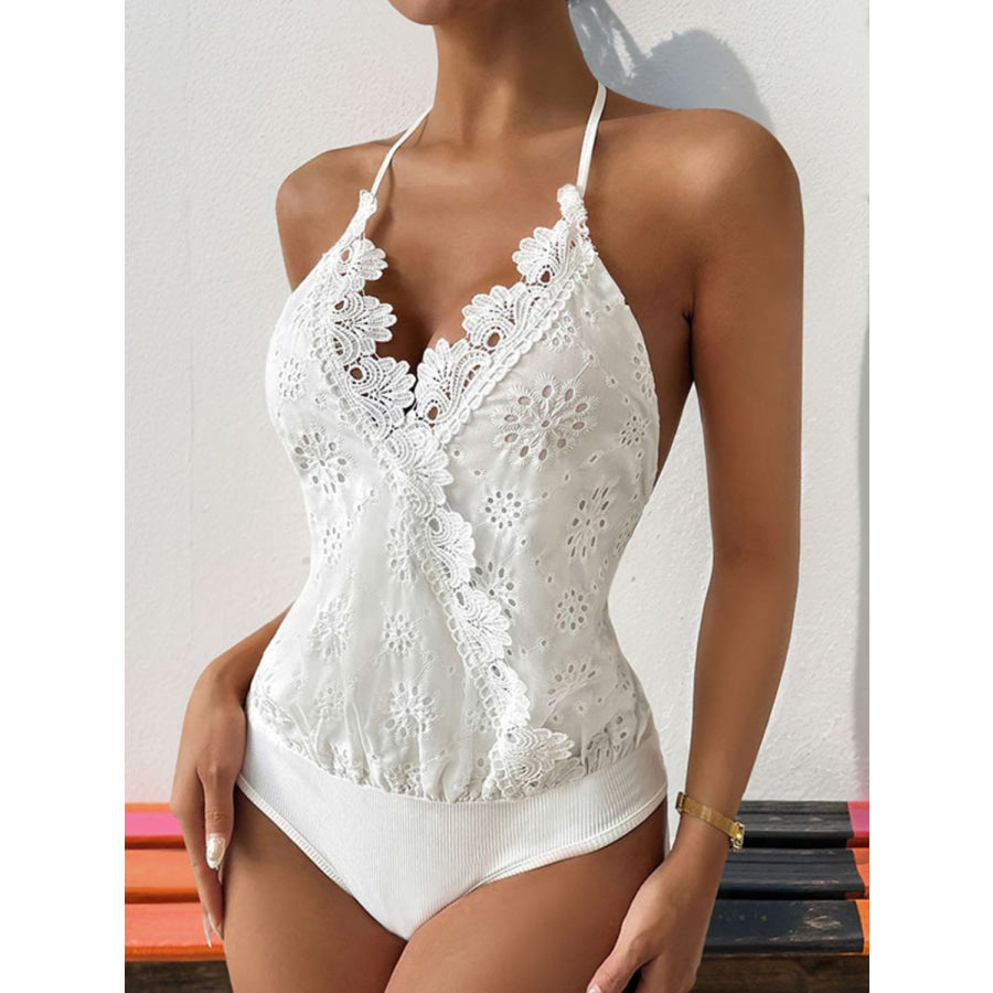 Halter Neck Lace Bodysuit Apparel and Accessories