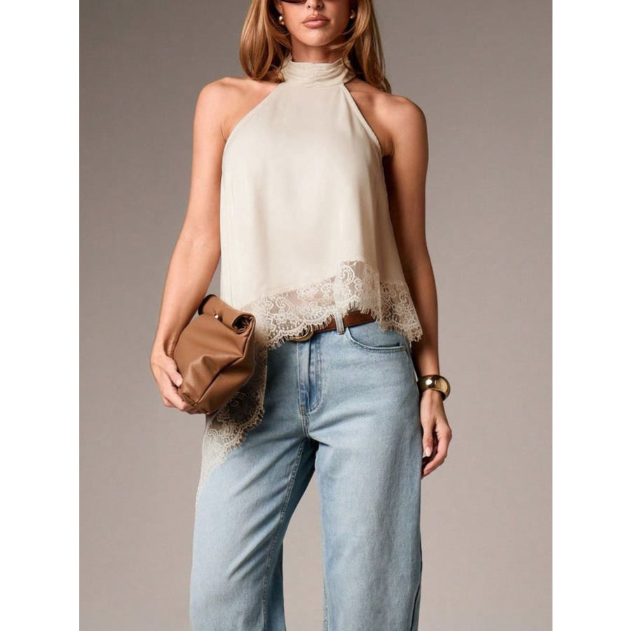 Halter Neck Lace Trim Cami Apparel and Accessories