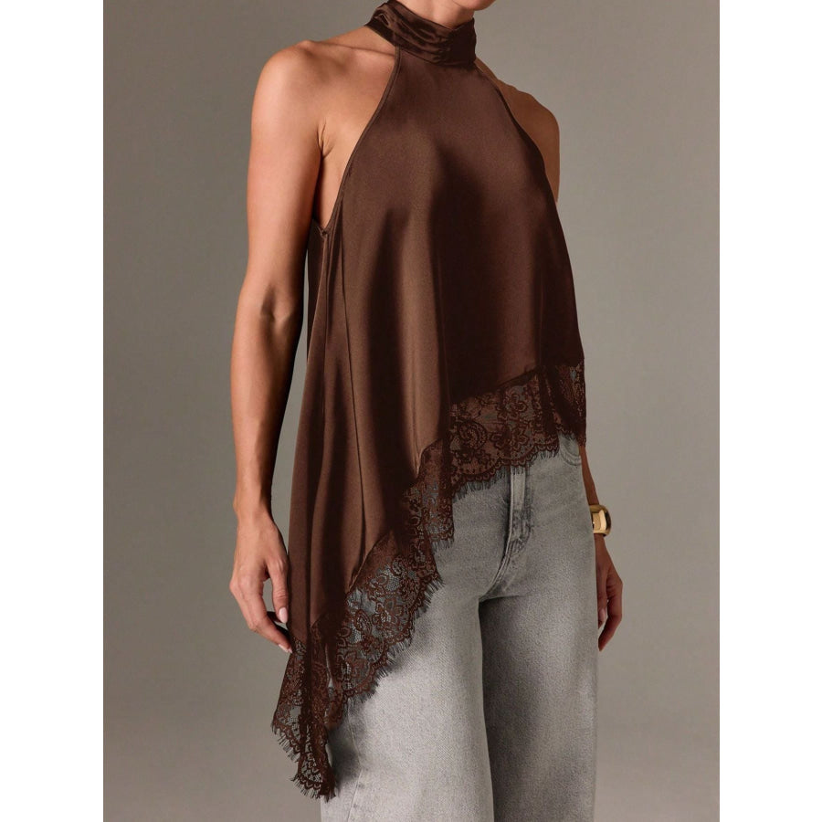 Halter Neck Lace Trim Cami Apparel and Accessories