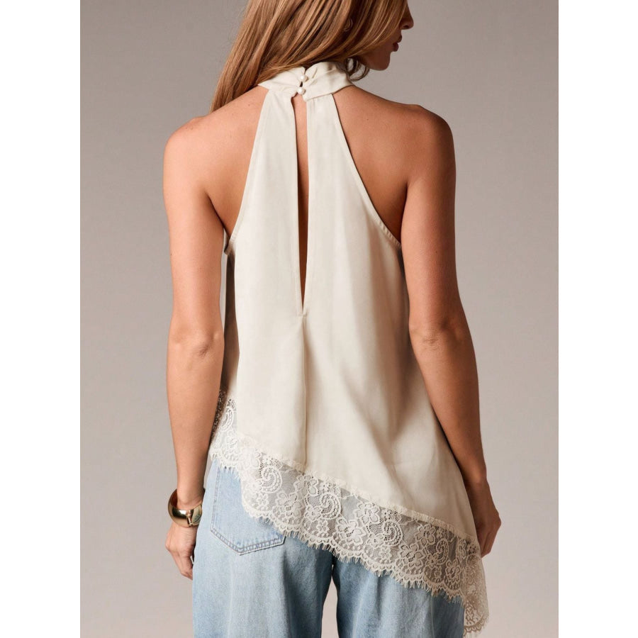 Halter Neck Lace Trim Cami Apparel and Accessories