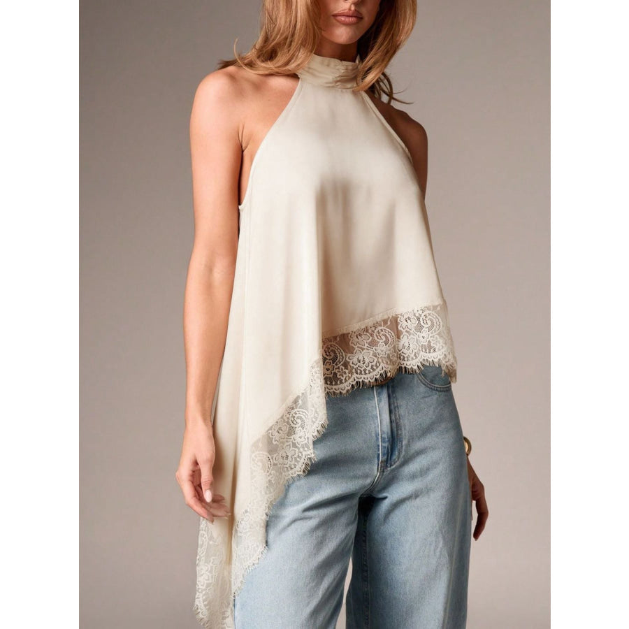 Halter Neck Lace Trim Cami Apparel and Accessories