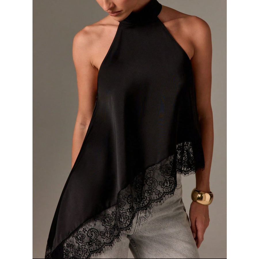 Halter Neck Lace Trim Cami Black / XS Apparel and Accessories