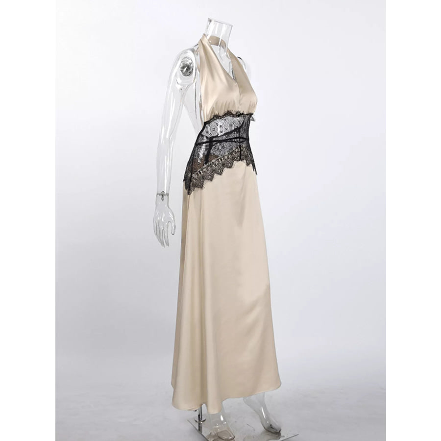 Halter Neck Lace Waist Maxi Dress Apparel and Accessories