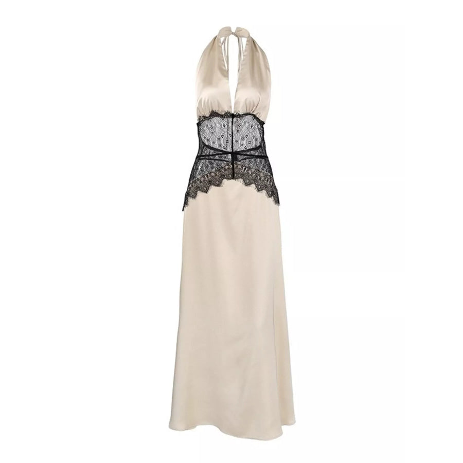 Halter Neck Lace Waist Maxi Dress Apparel and Accessories