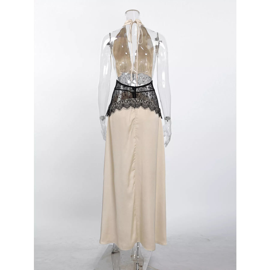 Halter Neck Lace Waist Maxi Dress Apparel and Accessories