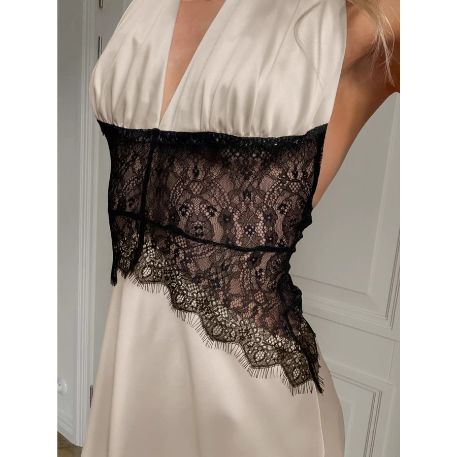 Halter Neck Lace Waist Maxi Dress Apparel and Accessories