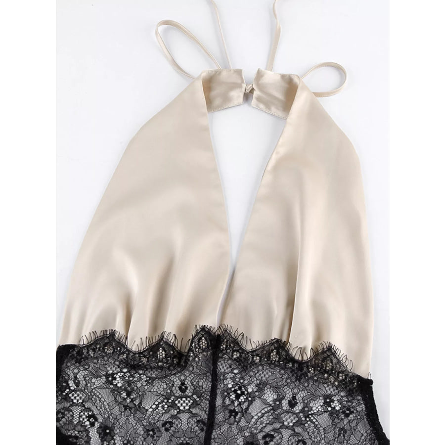 Halter Neck Lace Waist Maxi Dress Apparel and Accessories