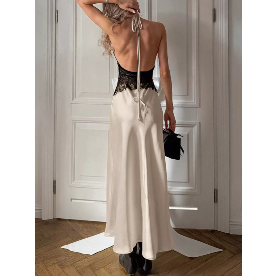 Halter Neck Lace Waist Maxi Dress Apparel and Accessories