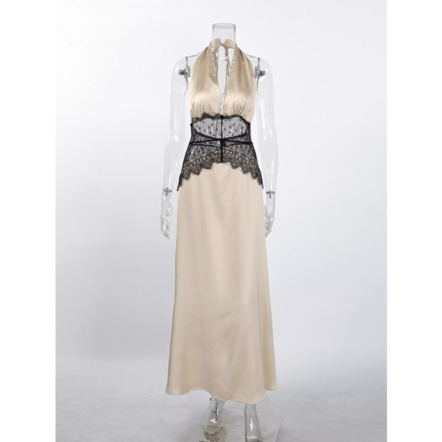 Halter Neck Lace Waist Maxi Dress Apparel and Accessories