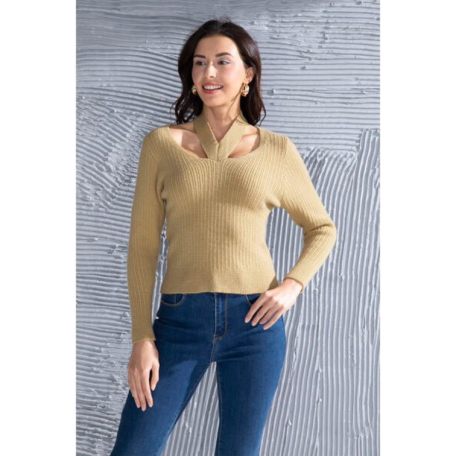 Halter Neck Long Sleeve Sweater Camel / S Clothing