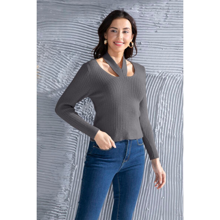 Halter Neck Long Sleeve Sweater Clothing