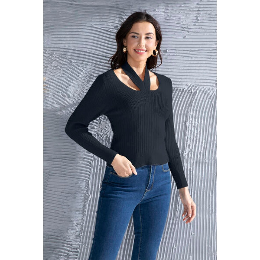 Halter Neck Long Sleeve Sweater Clothing