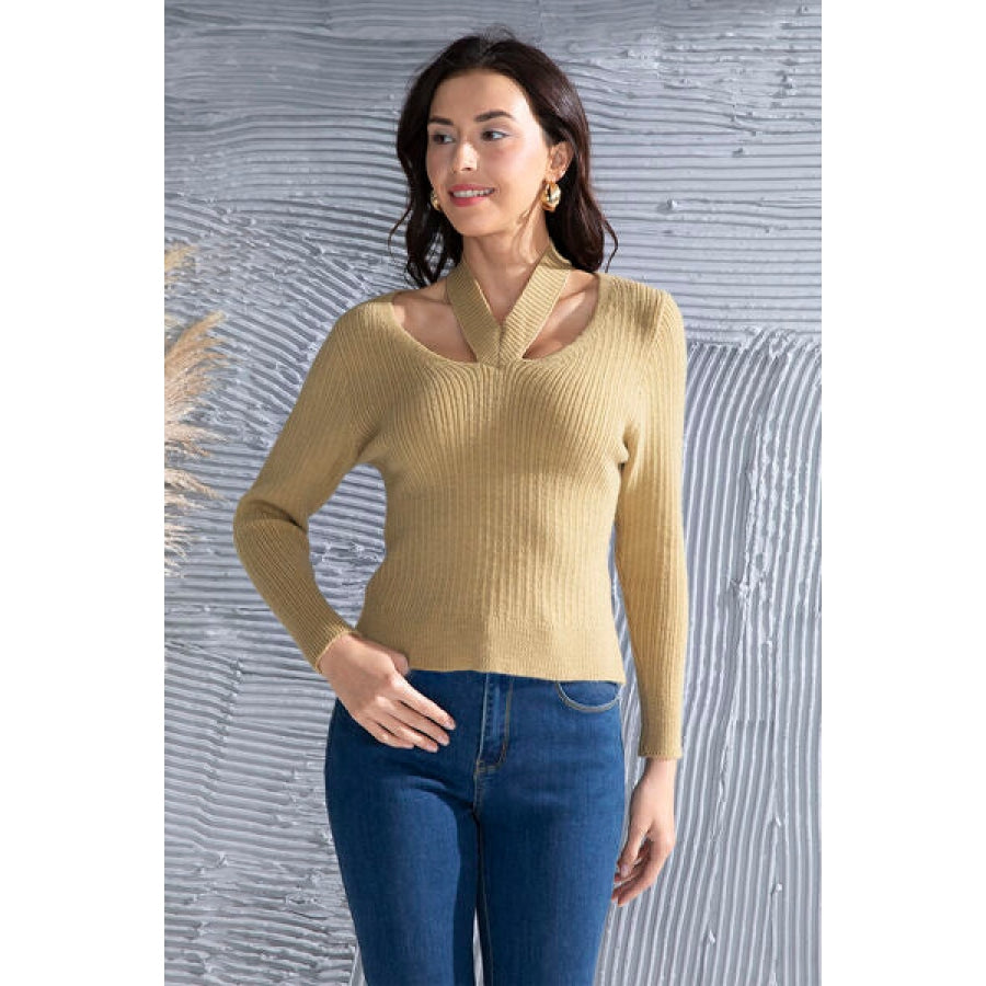 Halter Neck Long Sleeve Sweater Clothing