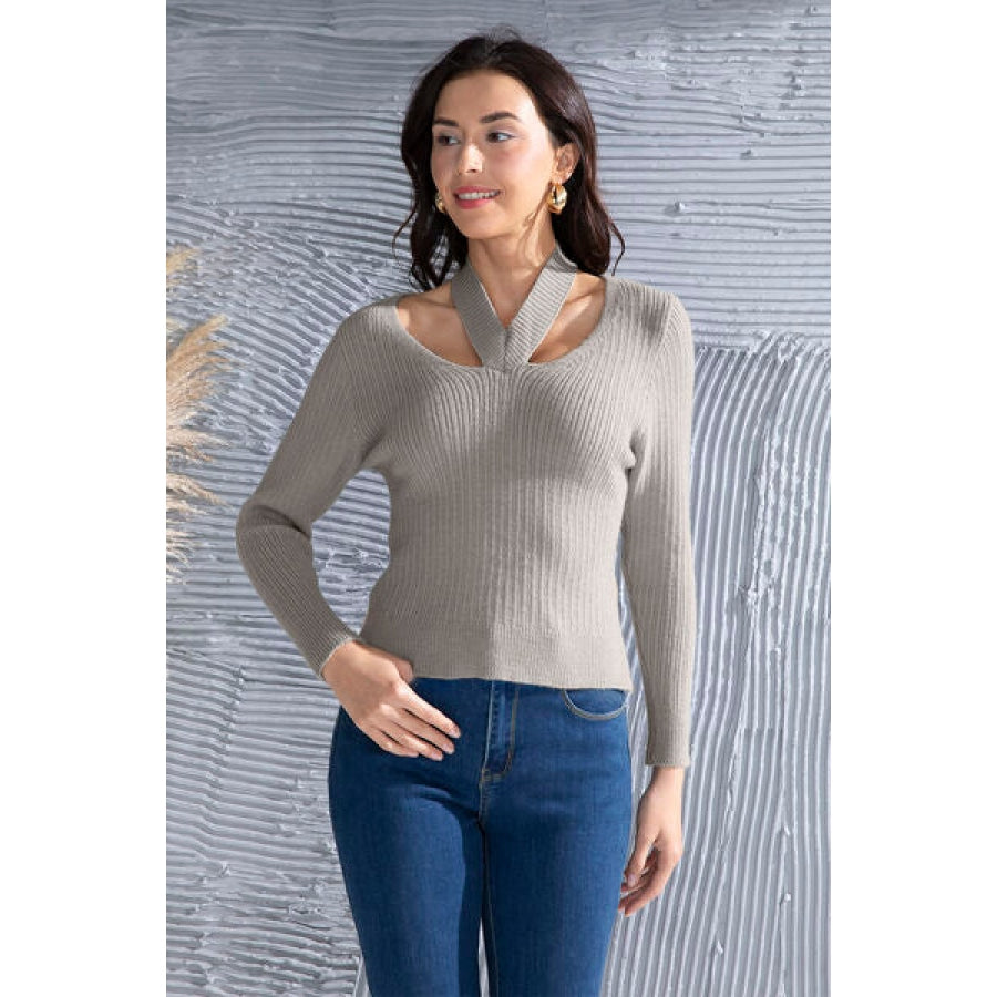 Halter Neck Long Sleeve Sweater Heather Gray / S Clothing