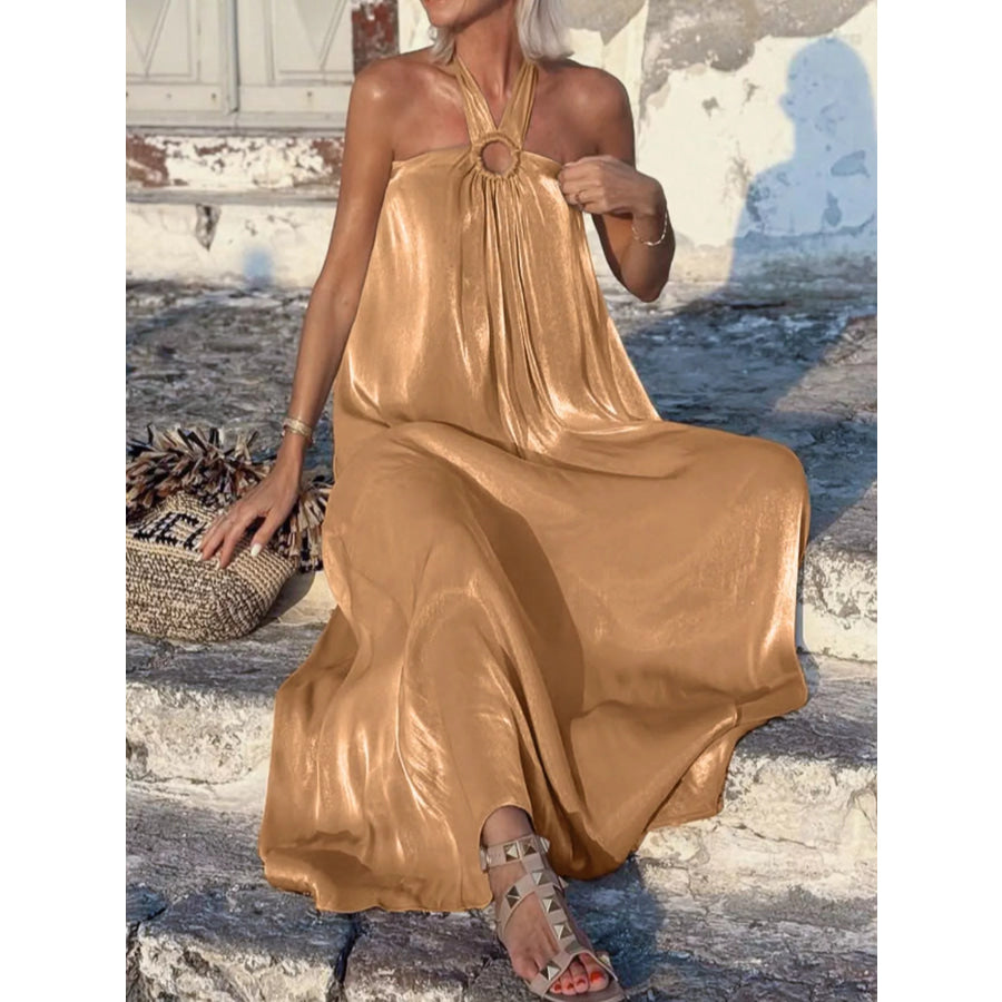 Halter Neck Maxi Dress with O-Ring Detail Apparel and Accessories