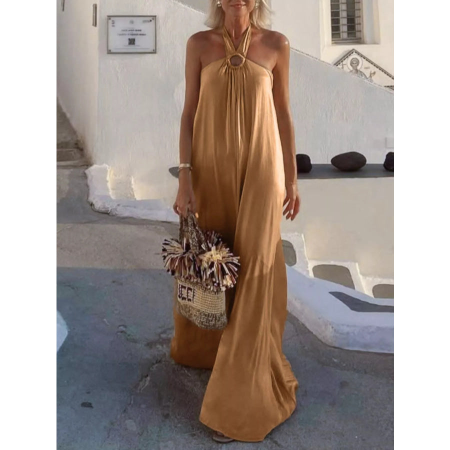 Halter Neck Maxi Dress with O-Ring Detail Apparel and Accessories