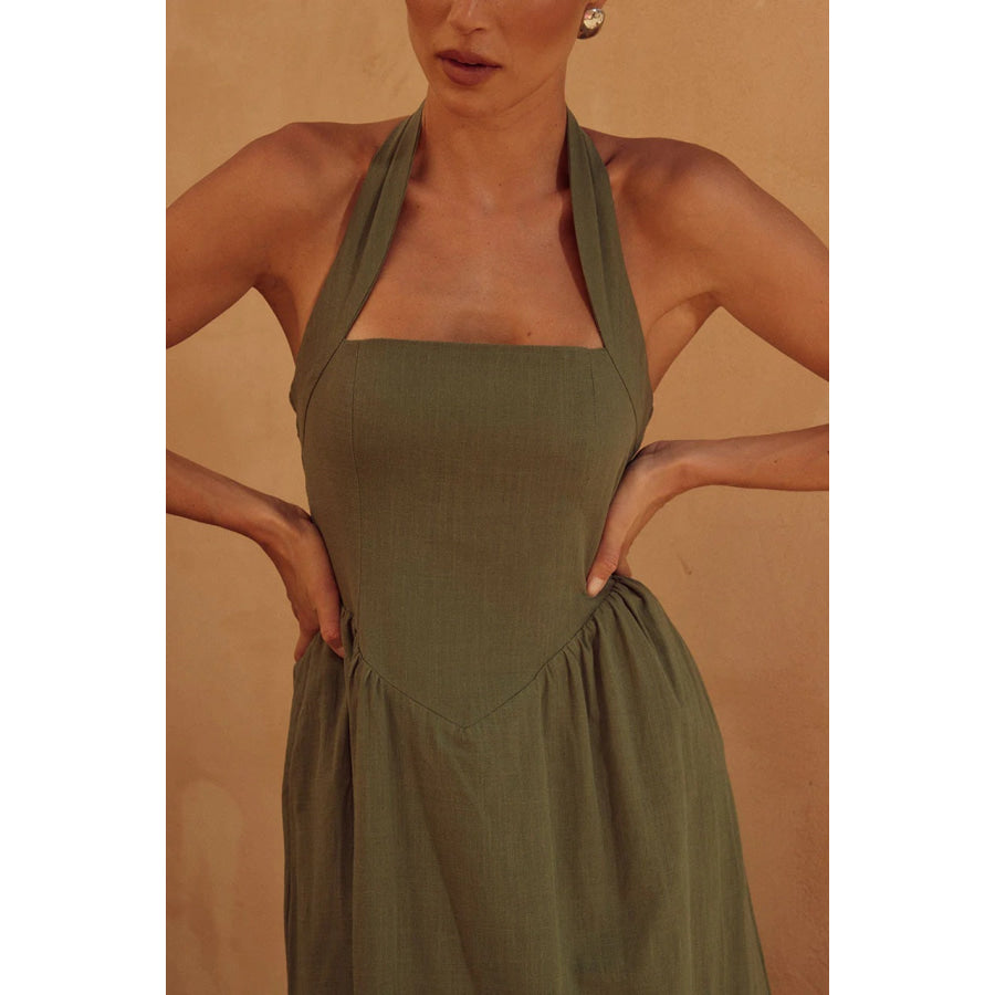 Halter Neck Maxi Dress with Pockets Apparel and Accessories