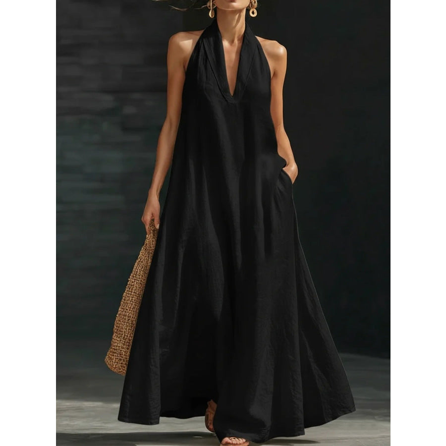 Halter Neck Maxi Dress with Pockets Apparel and Accessories