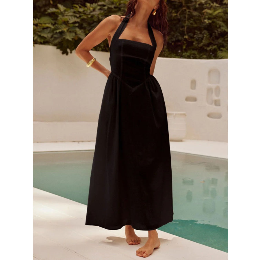 Halter Neck Maxi Dress with Pockets Apparel and Accessories