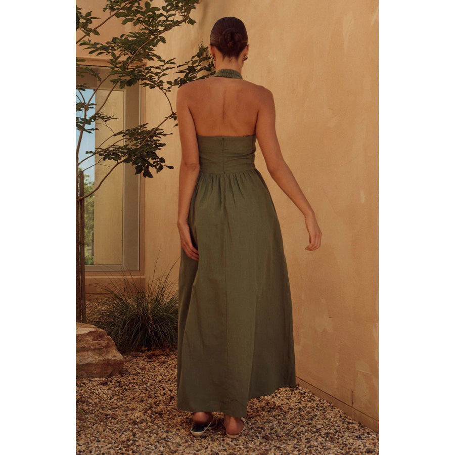 Halter Neck Maxi Dress with Pockets Apparel and Accessories