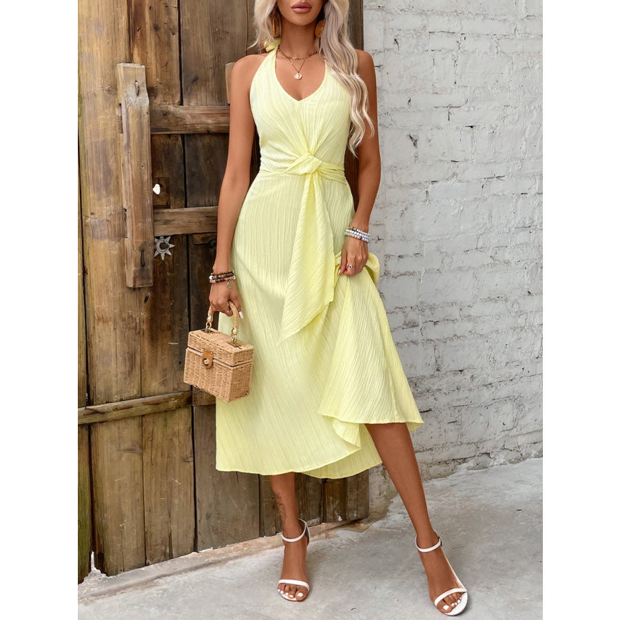 Halter Neck Midi Dress Neon Yellow / S Apparel and Accessories