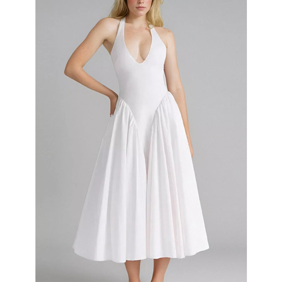 Halter Neck Midi Dress with Pockets Apparel and Accessories