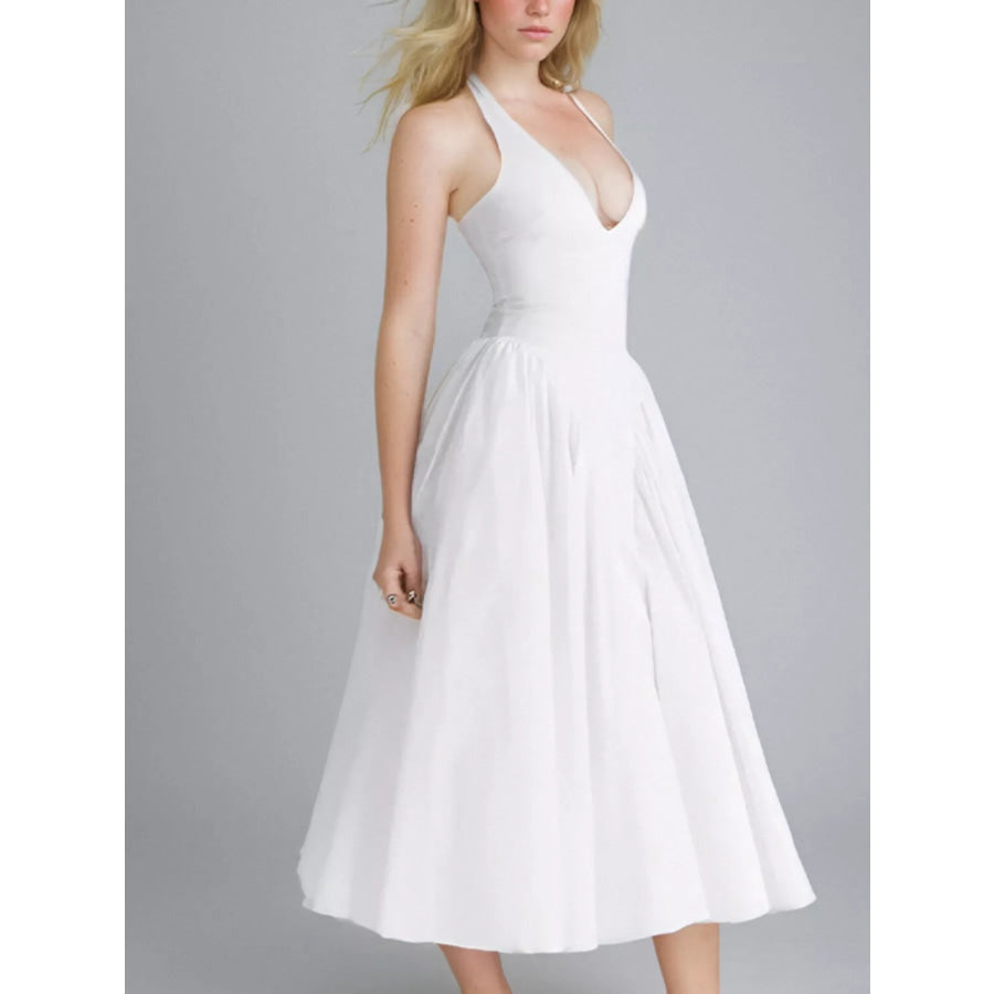 Halter Neck Midi Dress with Pockets Apparel and Accessories