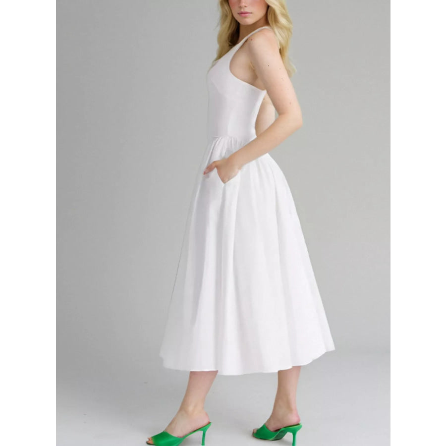 Halter Neck Midi Dress with Pockets Apparel and Accessories