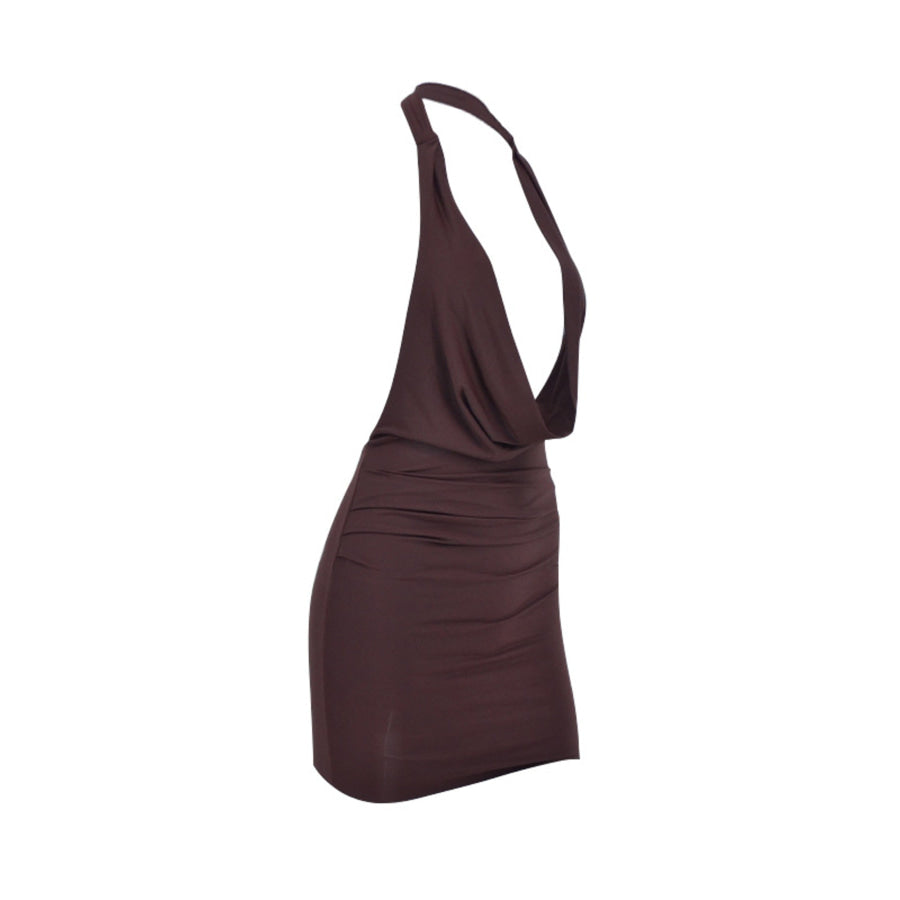 Halter Neck Mini Dress Brown / S Apparel and Accessories