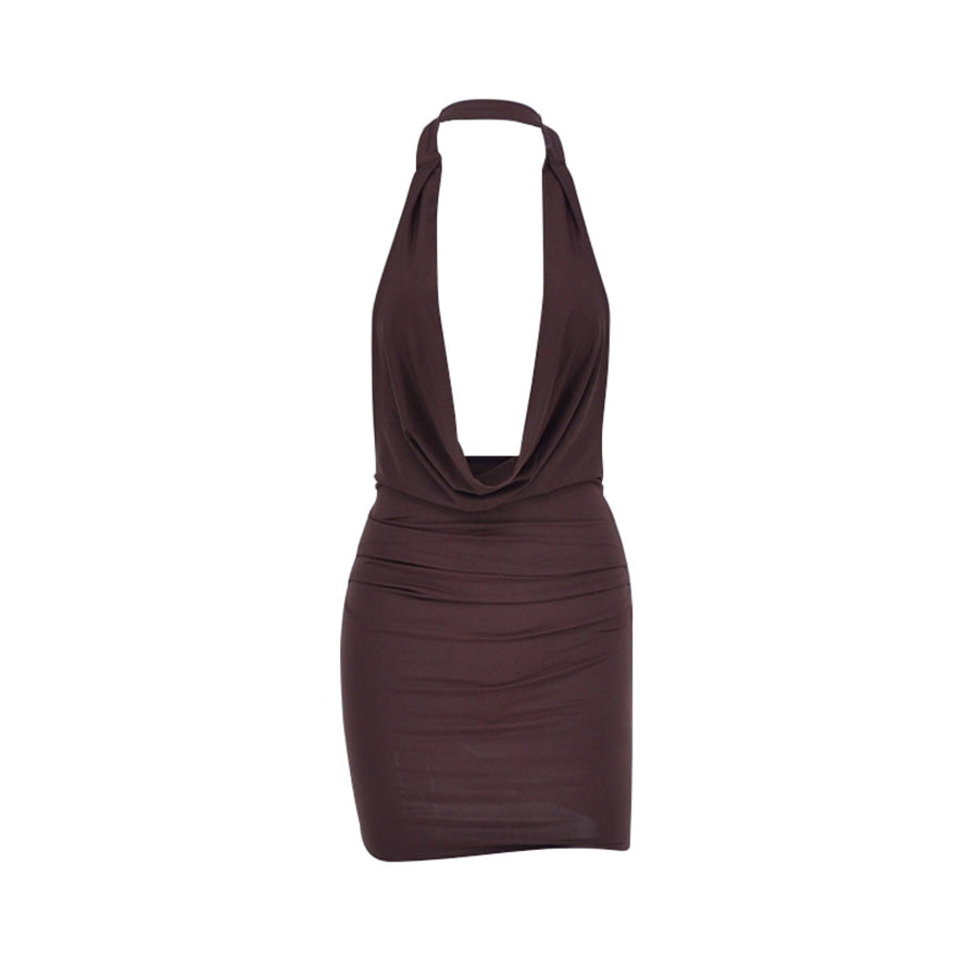Halter Neck Mini Dress Brown / S Apparel and Accessories